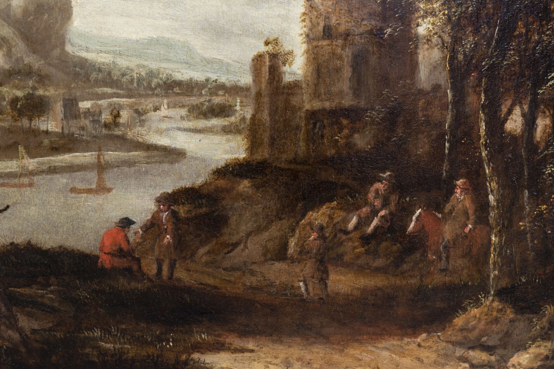 Dutch school, circle of Dionijs Verburgh (1655-1722): An animated river landscape, oil on panel, ca. - Image 4 of 4