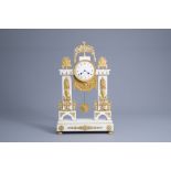 A French Neoclassical gilt bronze mounted white marble portico clock, ca. 1800