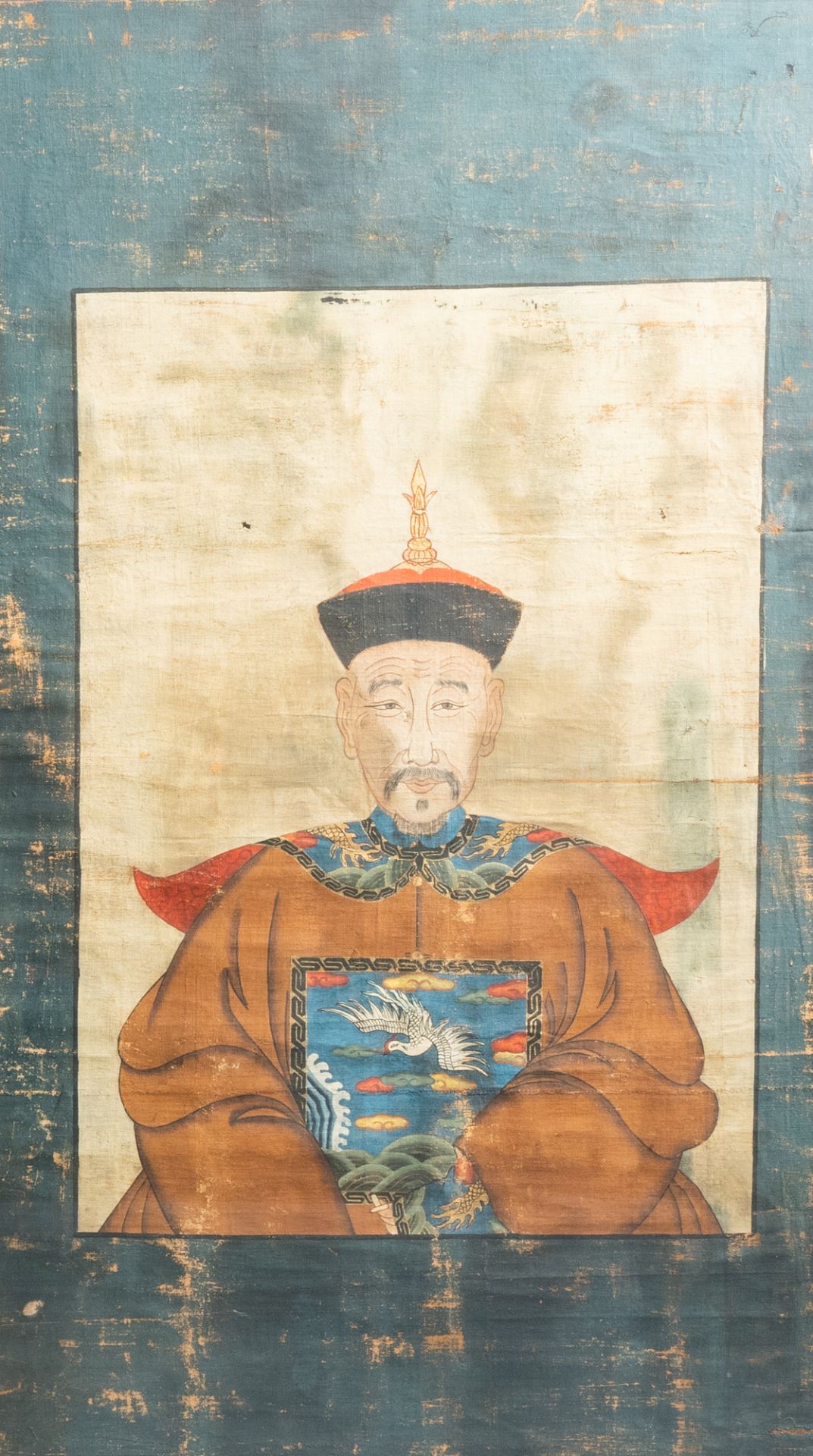 Chinese school, colours on canvas: 19th C.: A pair of portraits of a Mandarin official and his wife - Image 3 of 4