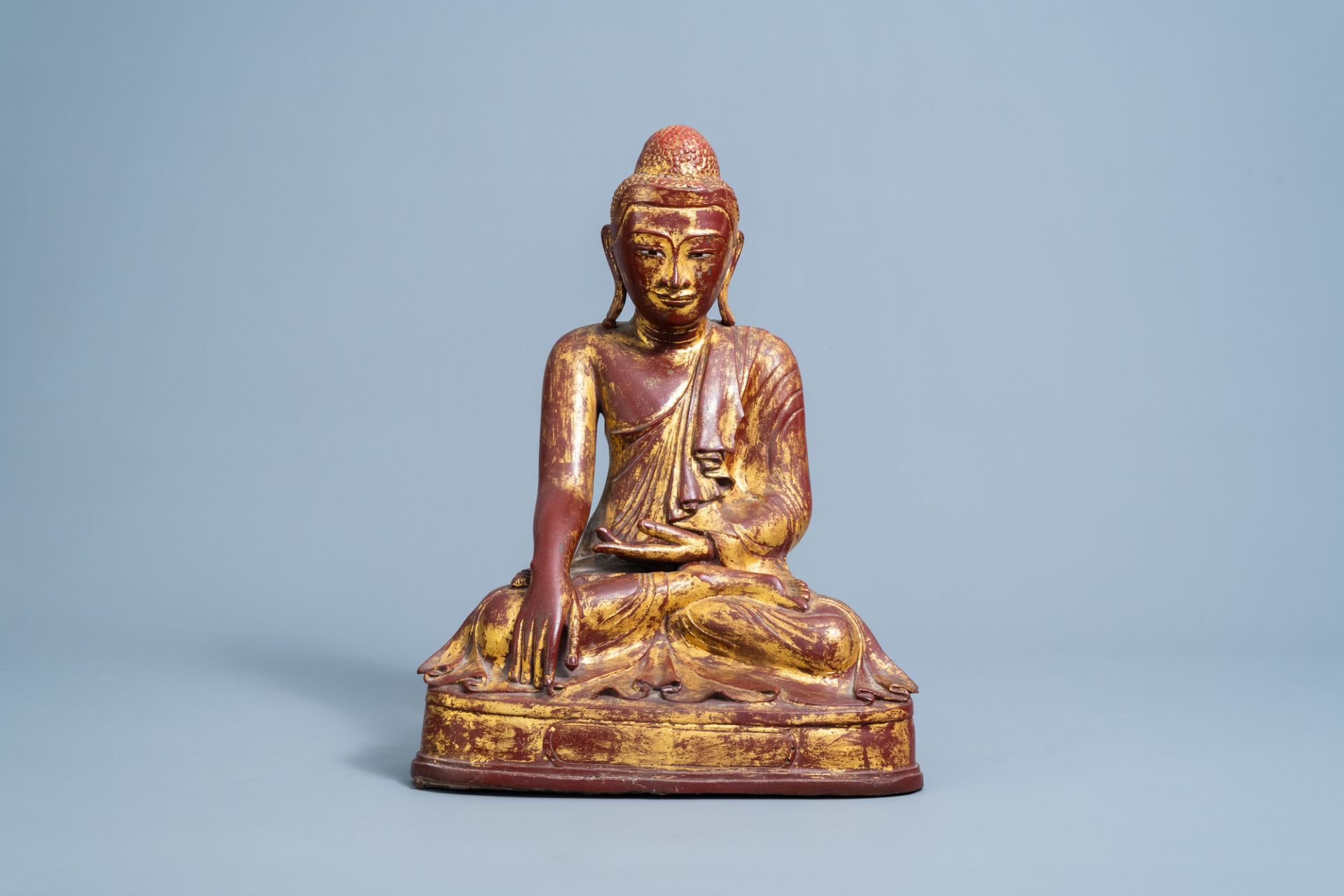 A large gilt and lacquered bronze Buddha figure, Burma, Mandalay period, 19th C.