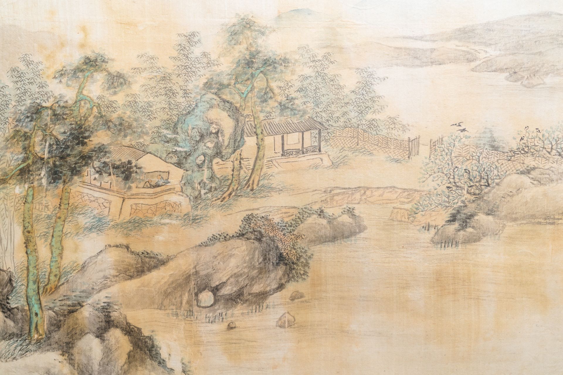 Chinese school, ink and colour on silk, 20th C.: Three landscape views - Image 8 of 10