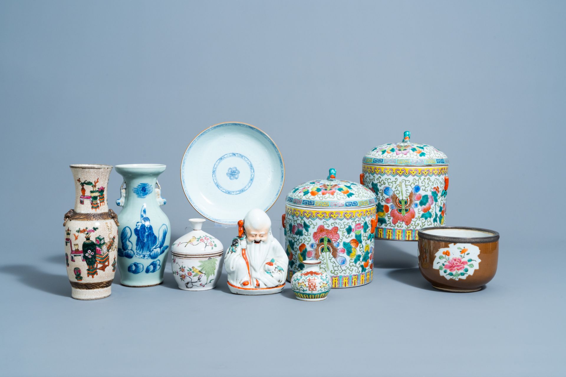 A collection of Chinese famille rose, qianjiang cai & blue & white porcelain, 18th C. & later