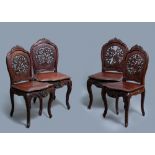 Four wooden chairs with reticulated backs, Macao or Portuguese colonial, 19th C.