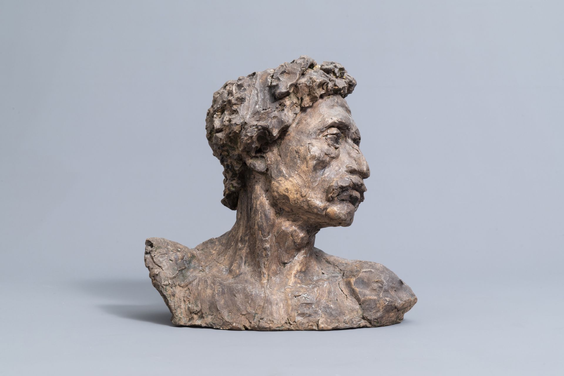 Belgian or French school: Portrait bust of a man, patinated terracotta, 20th C. - Image 2 of 7