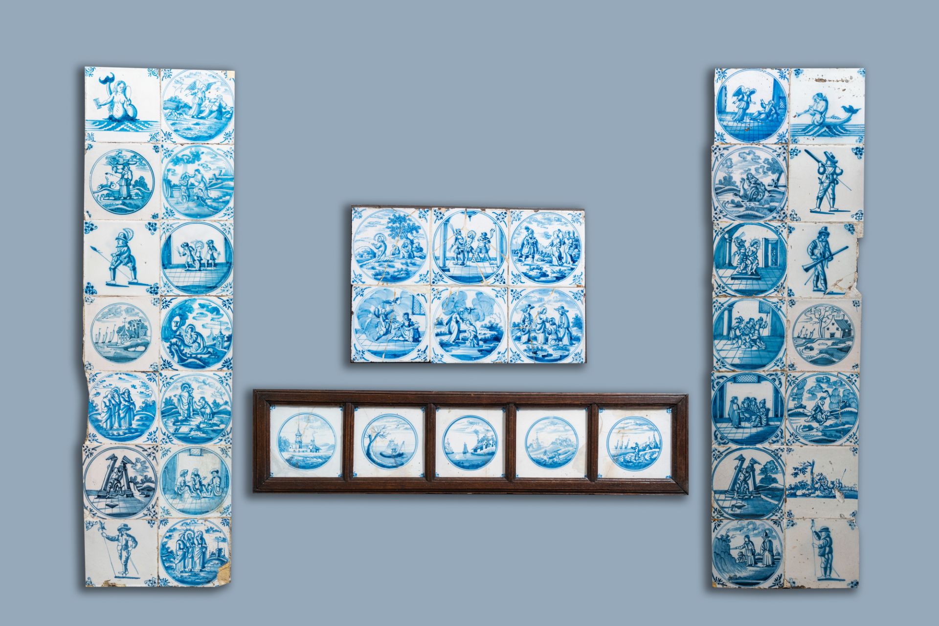 39 various Dutch Delft blue and white tiles, 17th C. and later