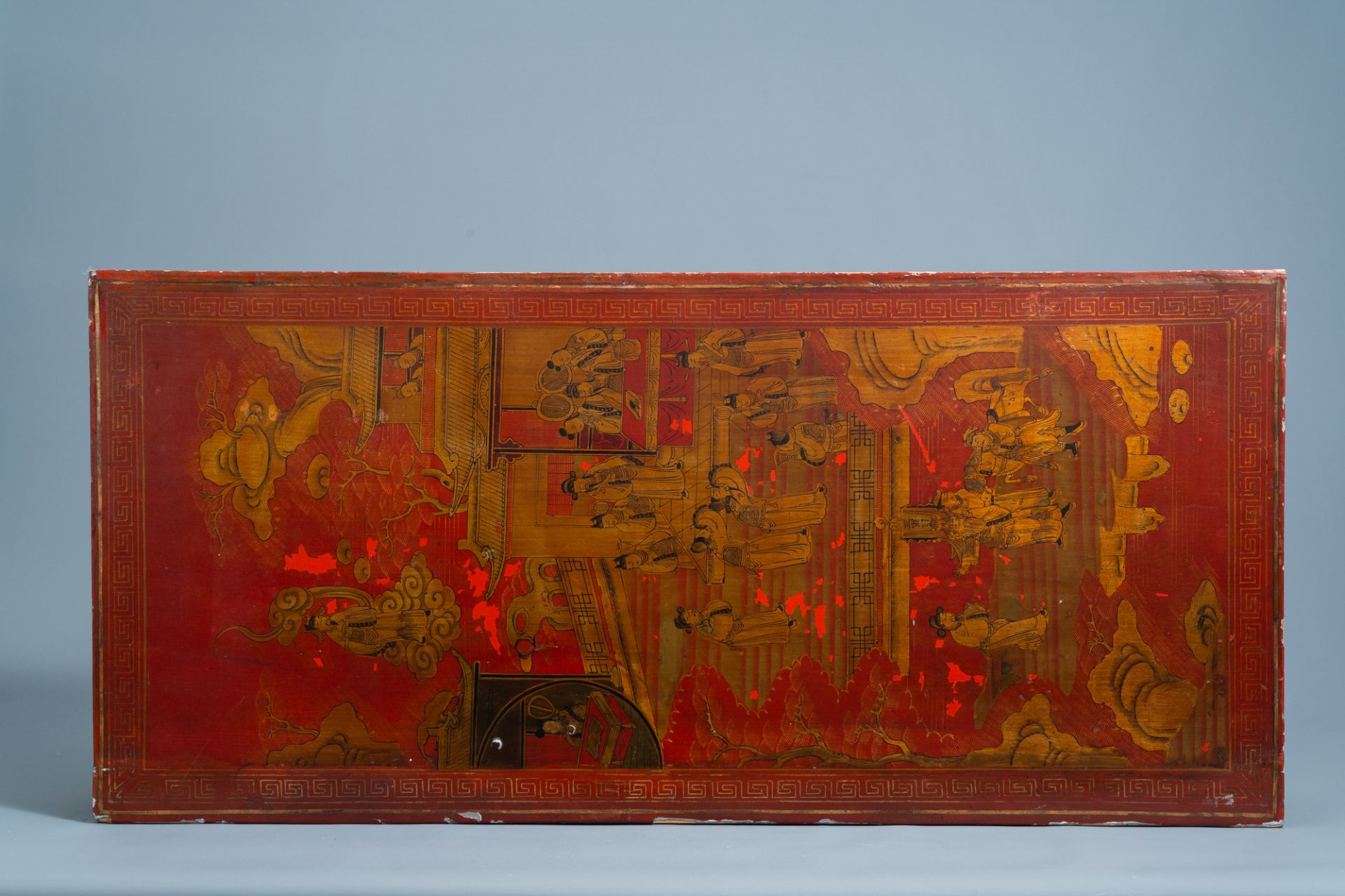 A French lacquered and gilded 'chinoiserie' coffee table, marked, 20th C. - Image 4 of 6