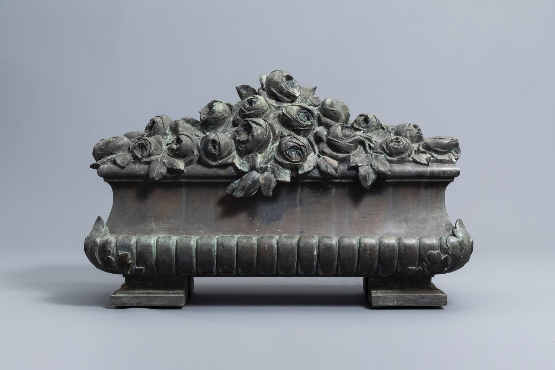 Jean Rabiant (19th/20th C.): A patinated metal garden ornament with floral design - Image 2 of 8