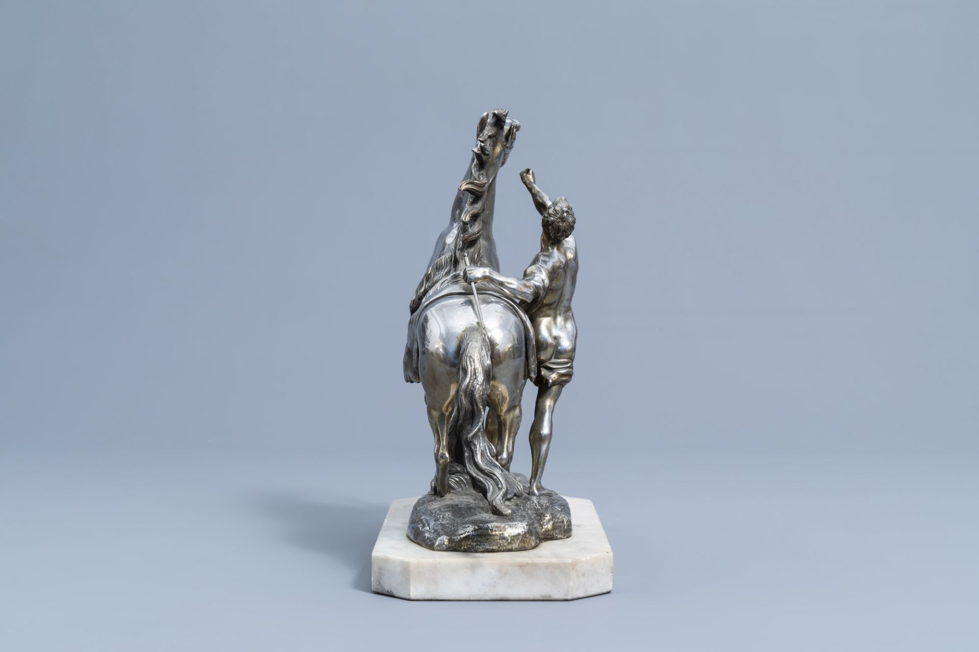 French school, after Guillaume Coustou the Elder (1677-1746): A Marly horse, silver plated bronze on - Image 4 of 9