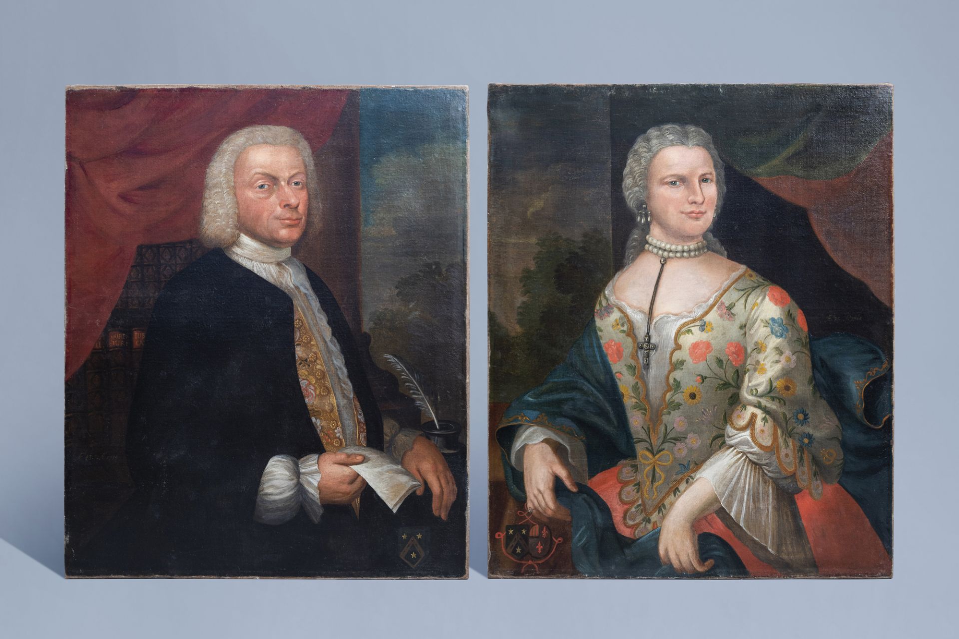 French school: Portrait of a gentleman and a lady, oil on canvas, dated 1744