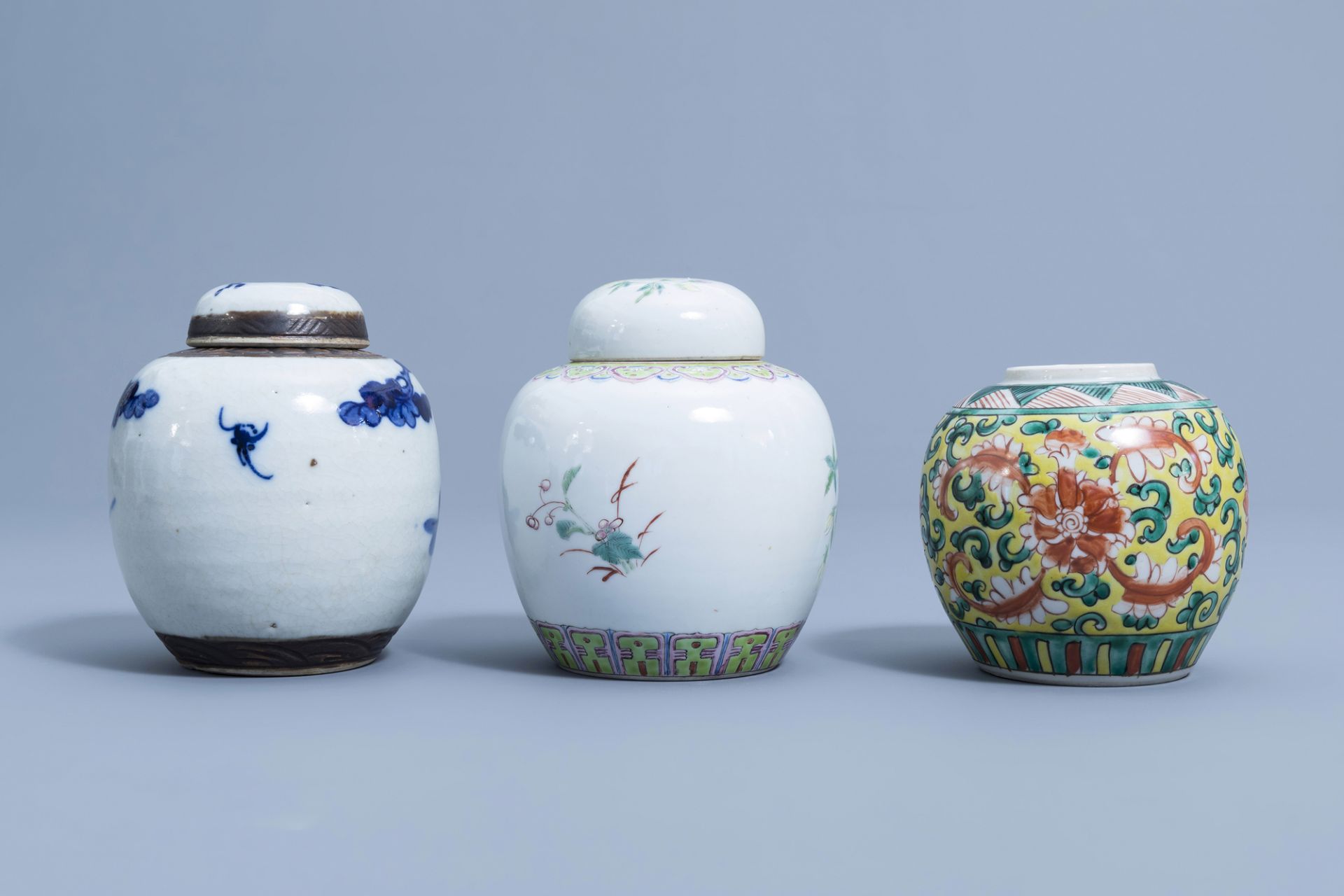 Seven various Chinese famille rose, famille verte, blue and white jars, 19th/20th C. - Image 20 of 25