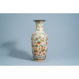A Chinese Nanking crackle glazed famille rose 'antiquities' vase, 19th C.