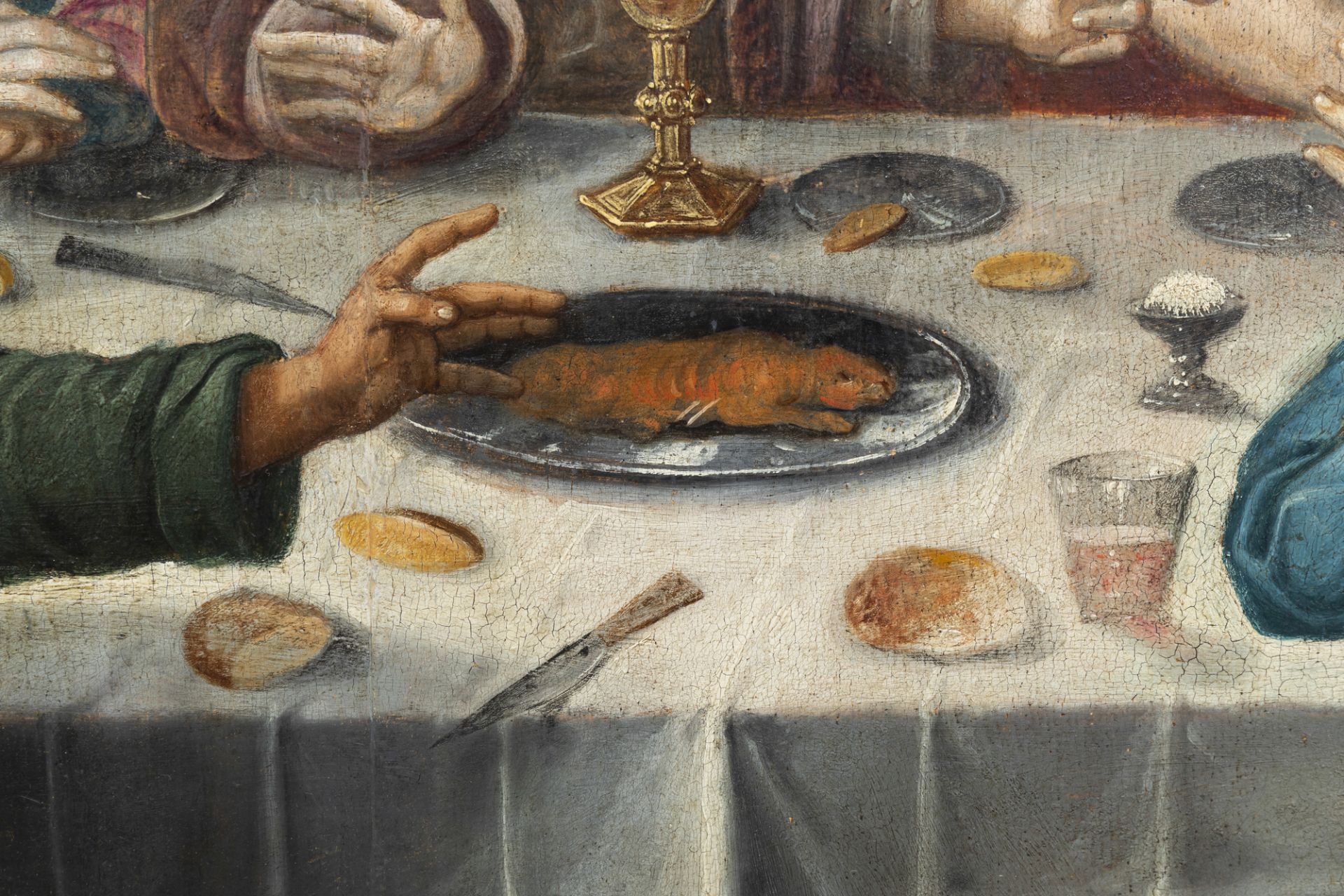 Flemish school: The Last Supper, oil on panel, 17th C. - Image 7 of 9