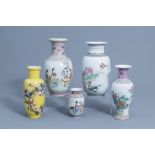Five various Chinese famille rose vases, 20th C.