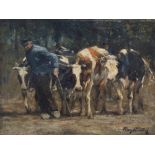 Franz Courtens (1854-1943): 'L'arrivee du troupeau', oil on panel