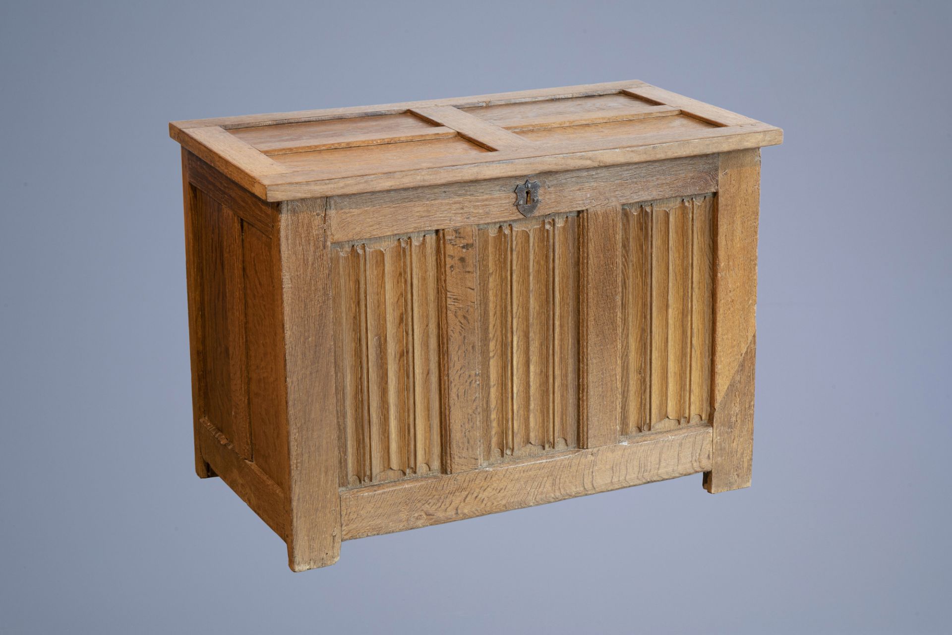 A Gothic revival oak wooden chest, 19th C. and earlier