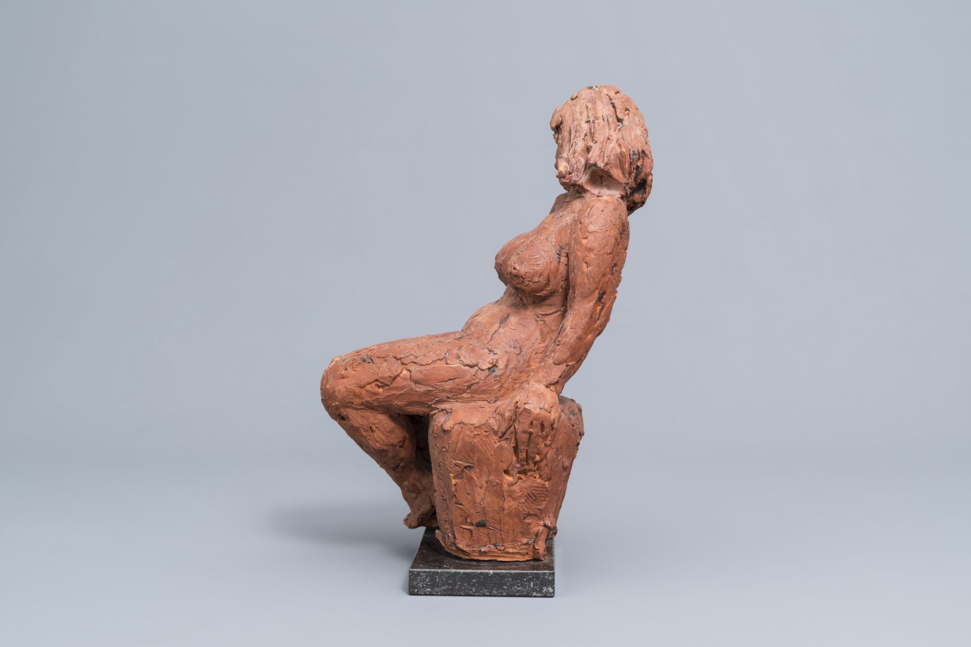 Jos De Decker (1912-2000): Seated nude, terracotta on a marble base, dated 1977 - Image 5 of 7