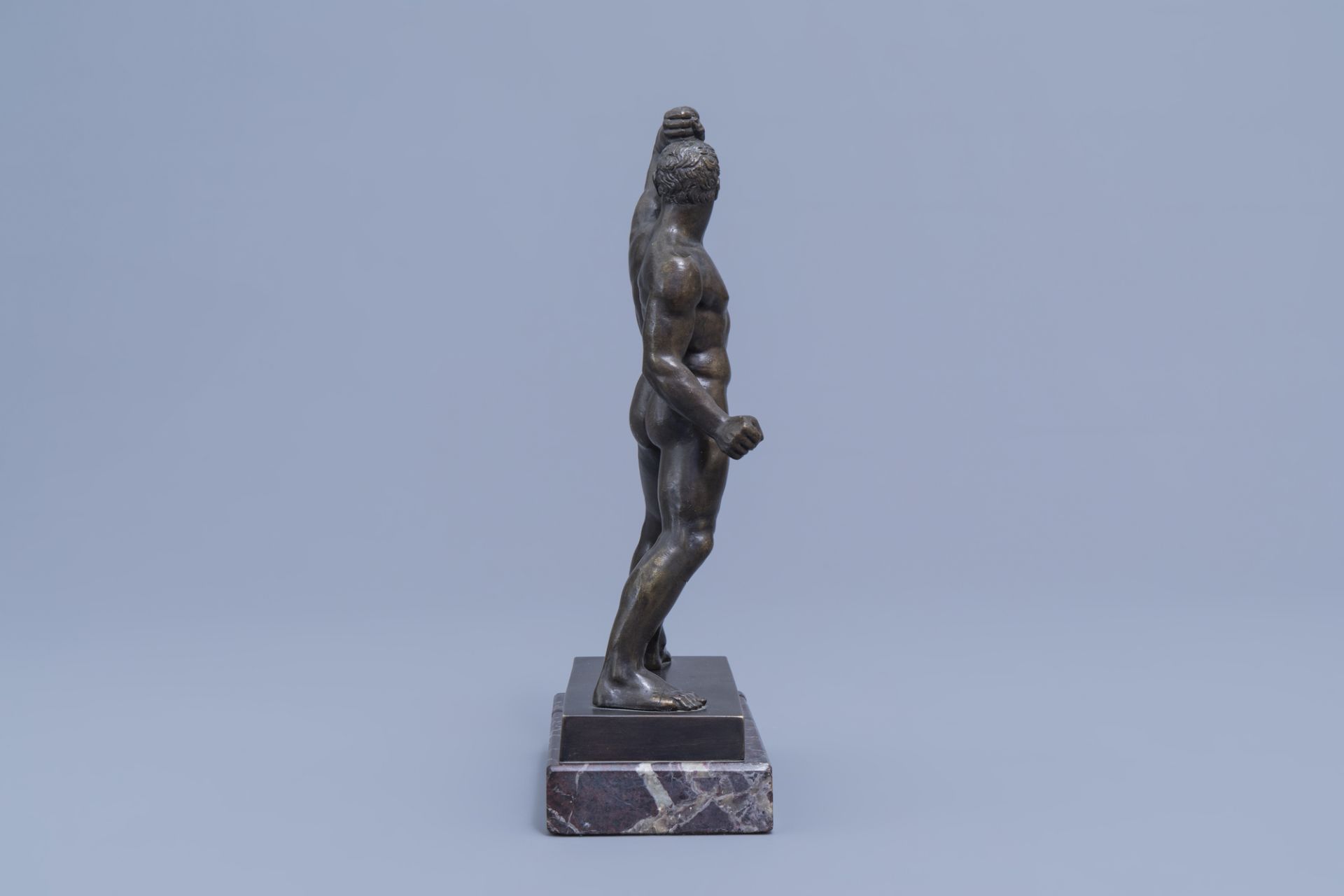 After Antonio Canova (1757-1822): The Greek pugilist or boxer Creugas, patinated bronze on a marble - Image 3 of 7