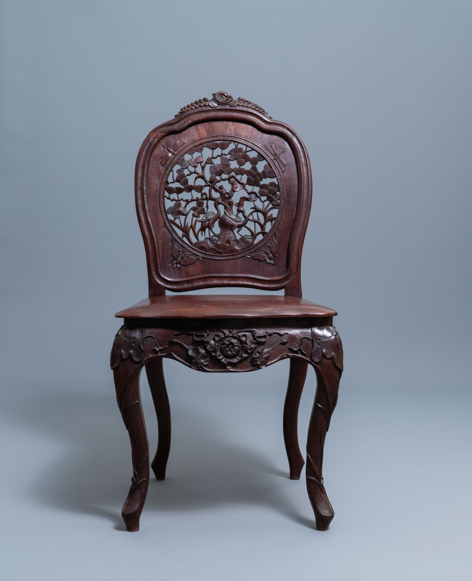 Four wooden chairs with reticulated backs, Macao or Portuguese colonial, 19th C. - Image 24 of 47