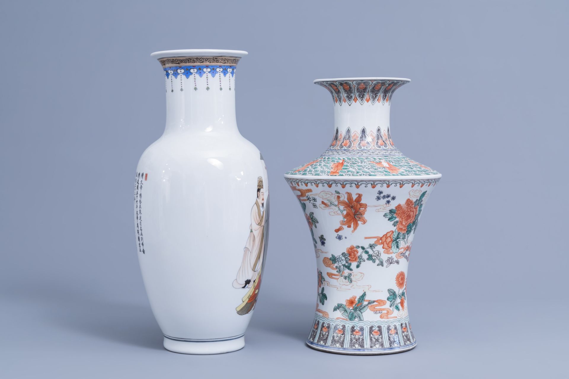 Three various Chinese famille verte and polychrome vases, 20th C. - Image 3 of 13