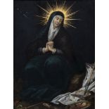 Flemish school: Mother of Sorrows, oil on copper, 17th C.
