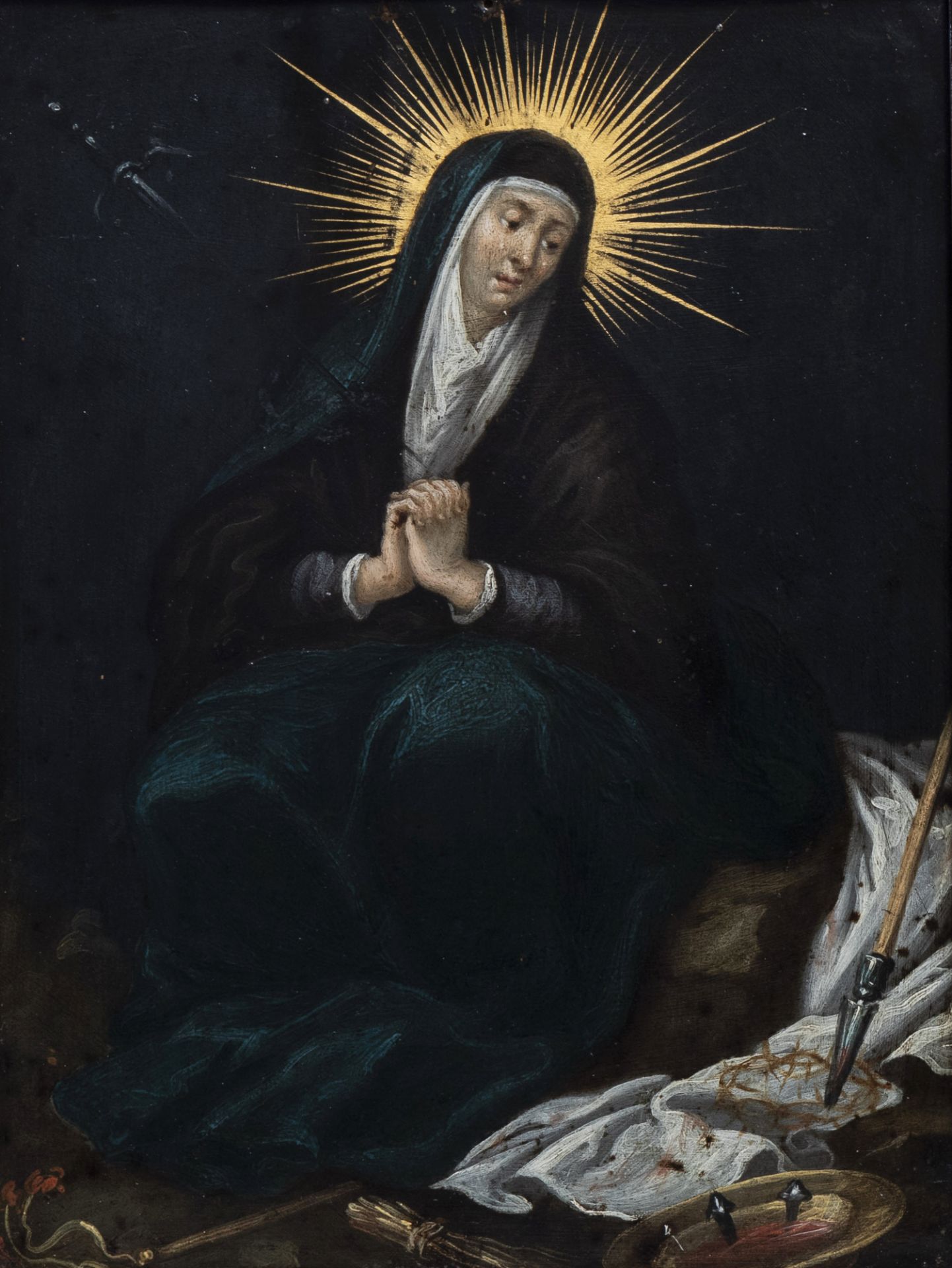 Flemish school: Mother of Sorrows, oil on copper, 17th C.