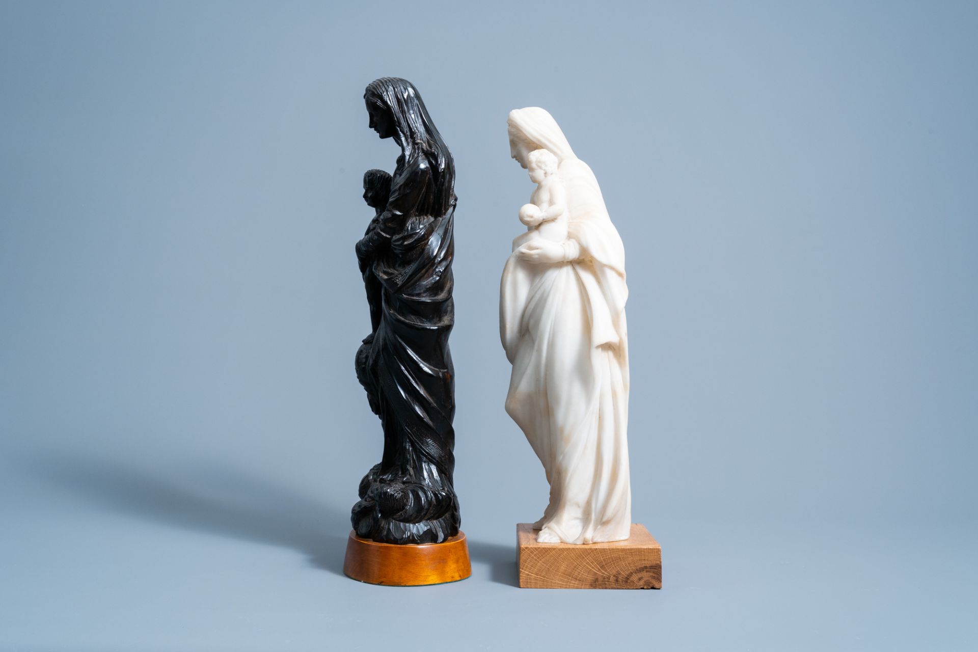 Two Virgin and Child groups in wood and alabaster, one signed K. Van Zundert, 19th/20th C. - Image 2 of 6