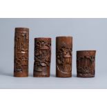 Four Chinese carved bamboo brush pots, 19th/20th C.