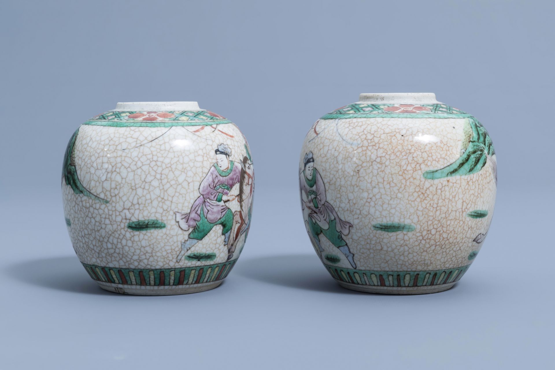 Seven various Chinese famille rose, famille verte, blue and white jars, 19th/20th C. - Image 5 of 25