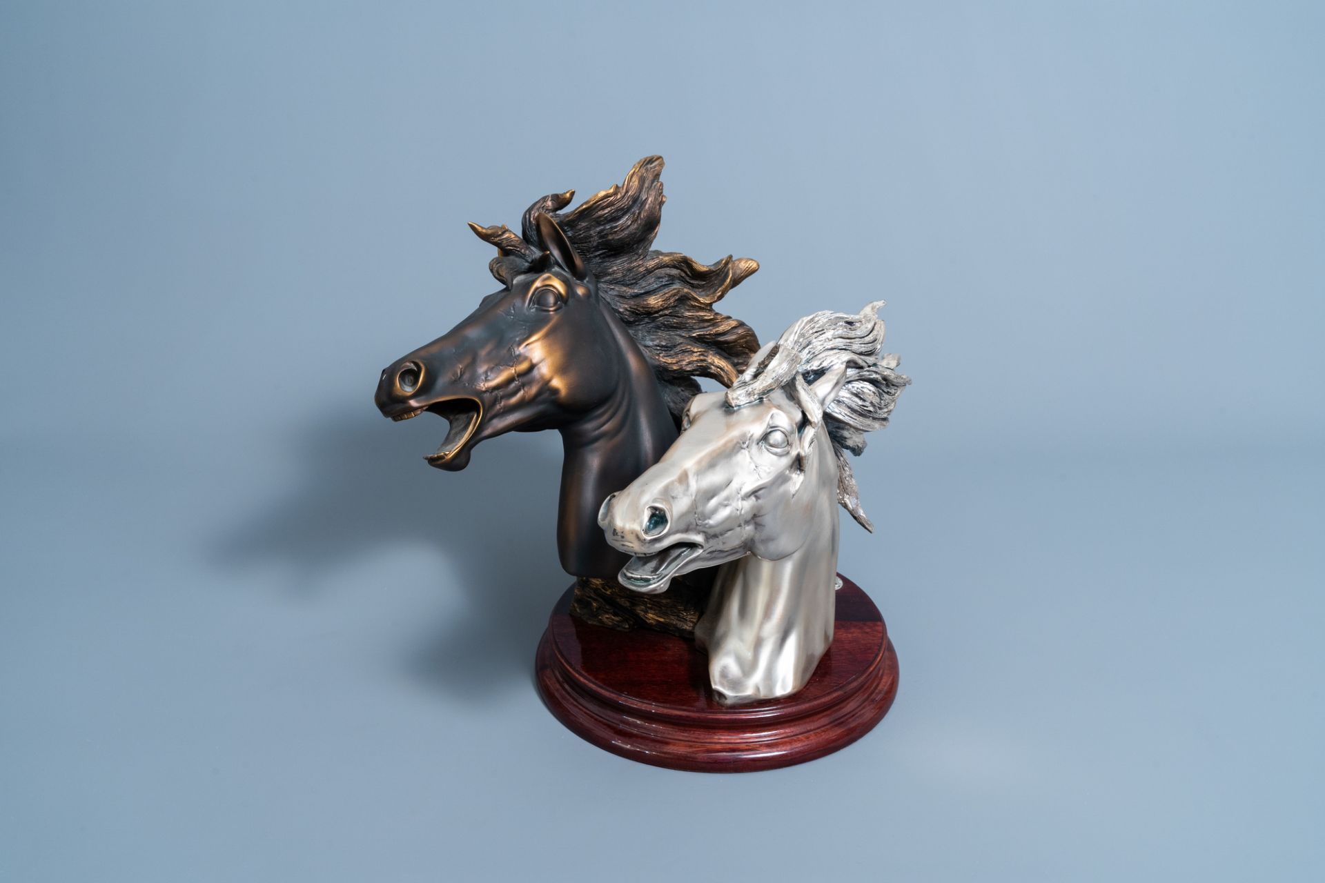 Illegibly signed: A silver plated and a patinated horse's head, Brunel, Italy, dated 1997 - Image 2 of 11