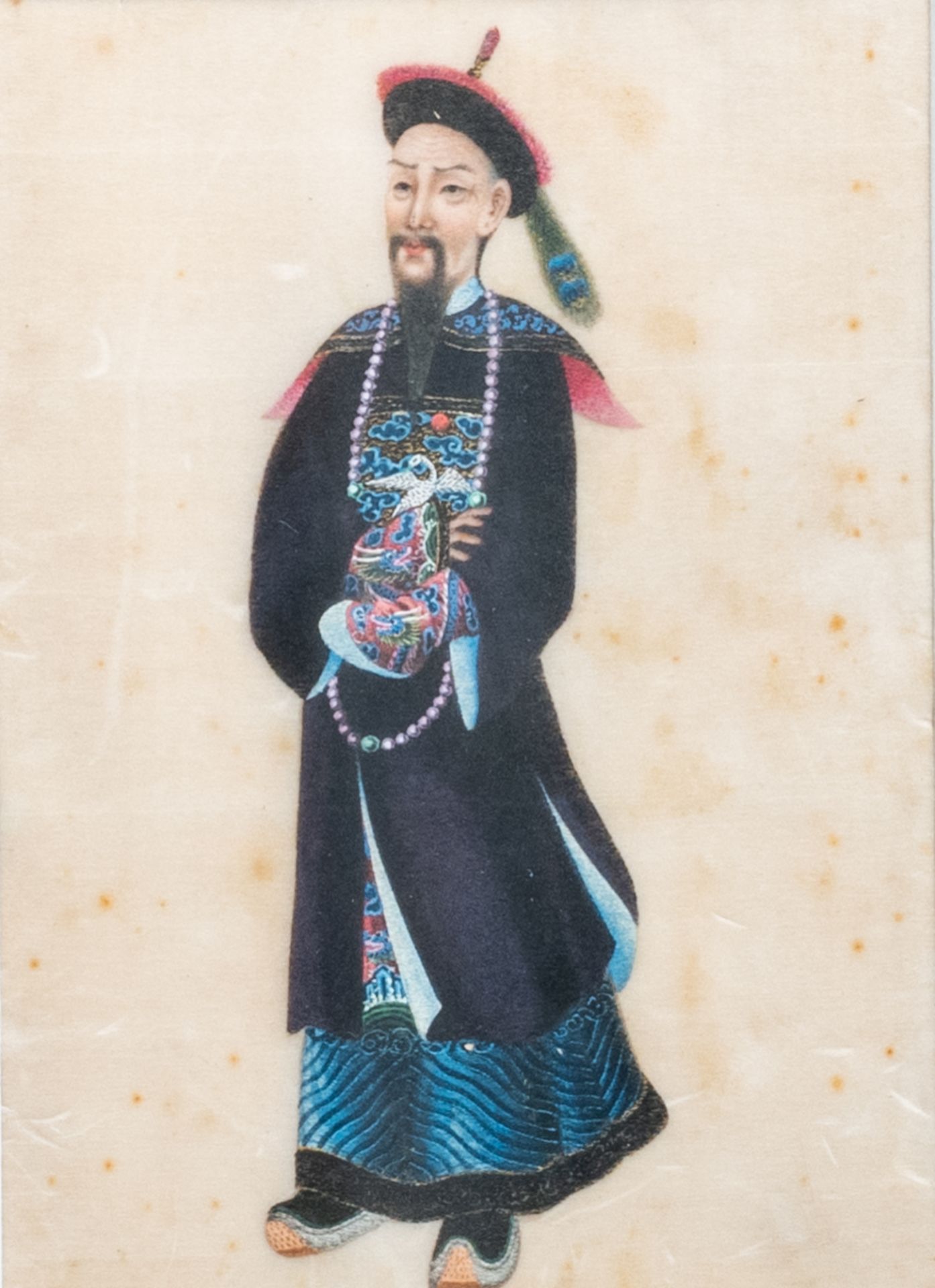 Chinese school, ink and colours on pith paper, 19th C.: Three works with a figure - Image 3 of 5