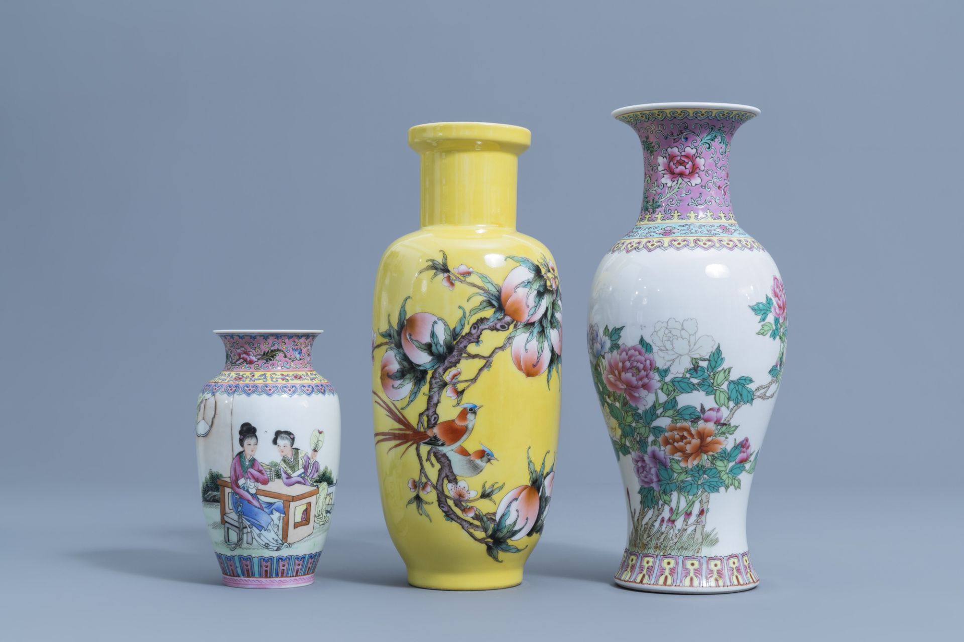 Five various Chinese famille rose vases, 20th C. - Image 8 of 13