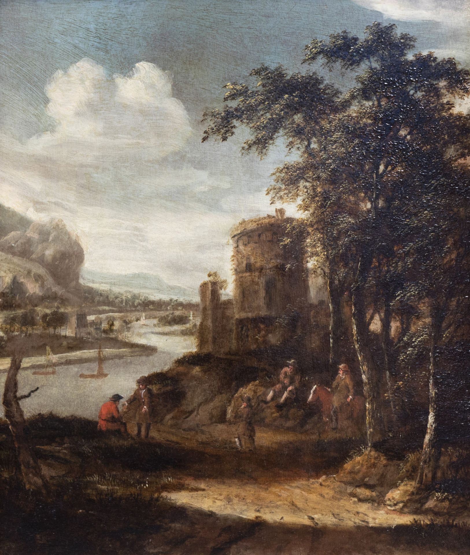 Dutch school, circle of Dionijs Verburgh (1655-1722): An animated river landscape, oil on panel, ca.