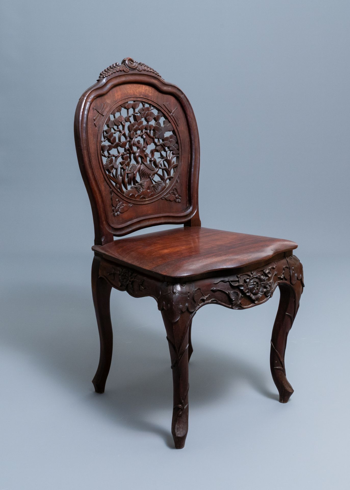 Four wooden chairs with reticulated backs, Macao or Portuguese colonial, 19th C. - Image 2 of 47