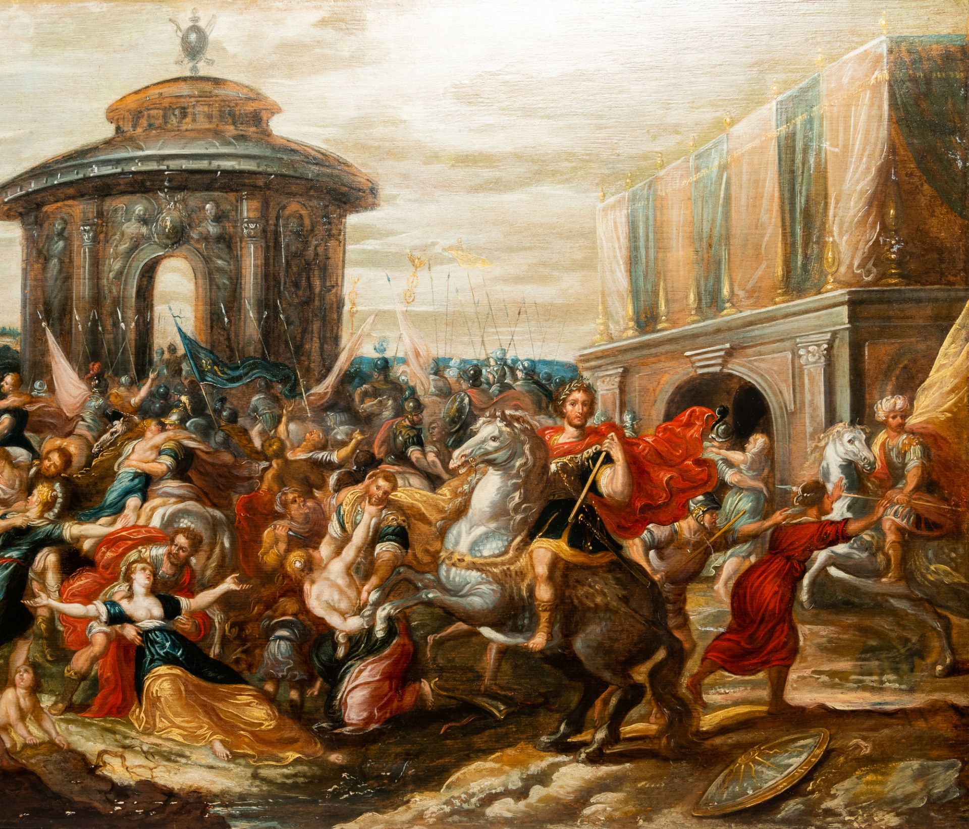 Flemish school: The rape of the Sabine women, oil on panel, 17th C. - Image 6 of 6