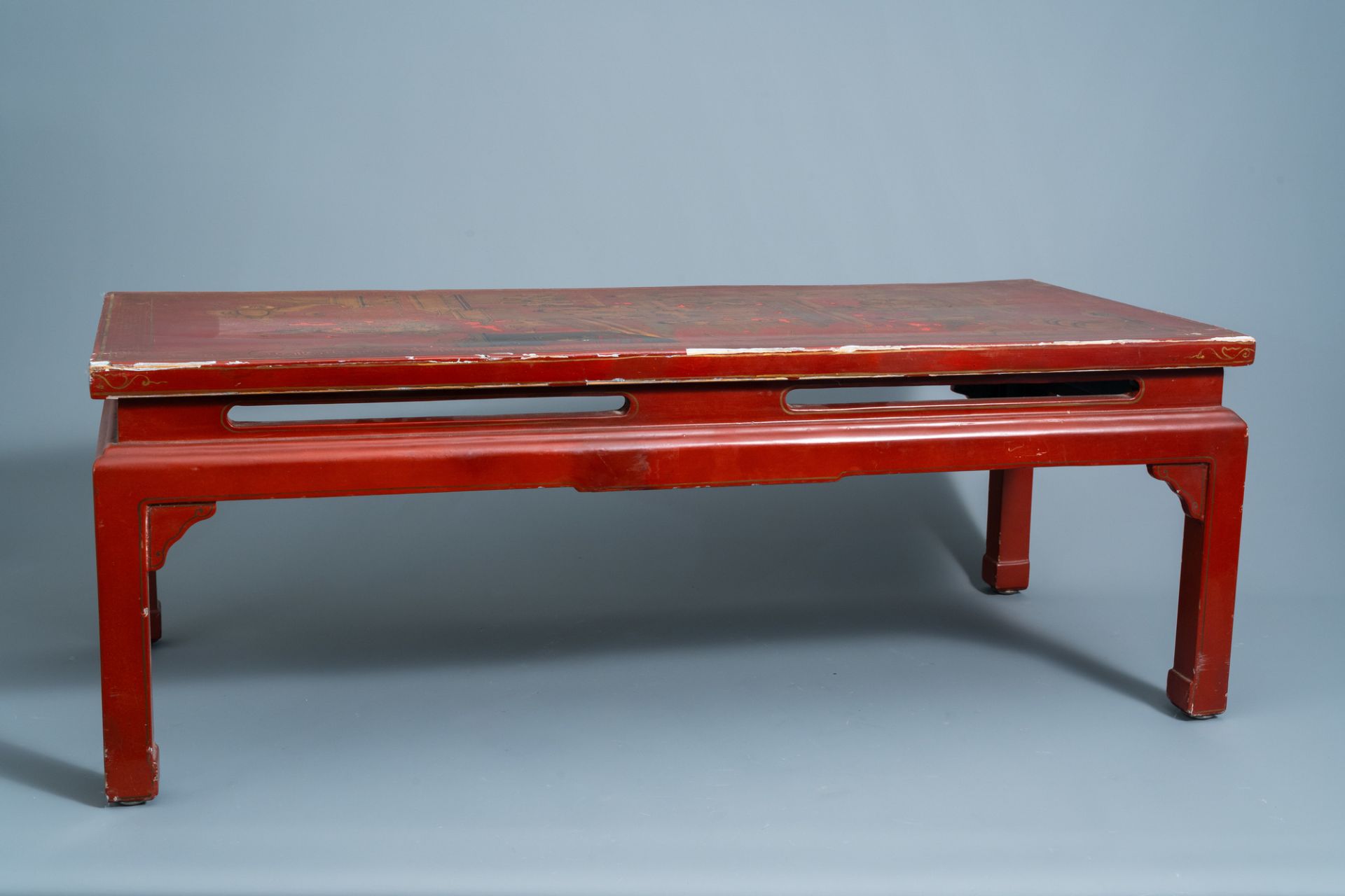 A French lacquered and gilded 'chinoiserie' coffee table, marked, 20th C.