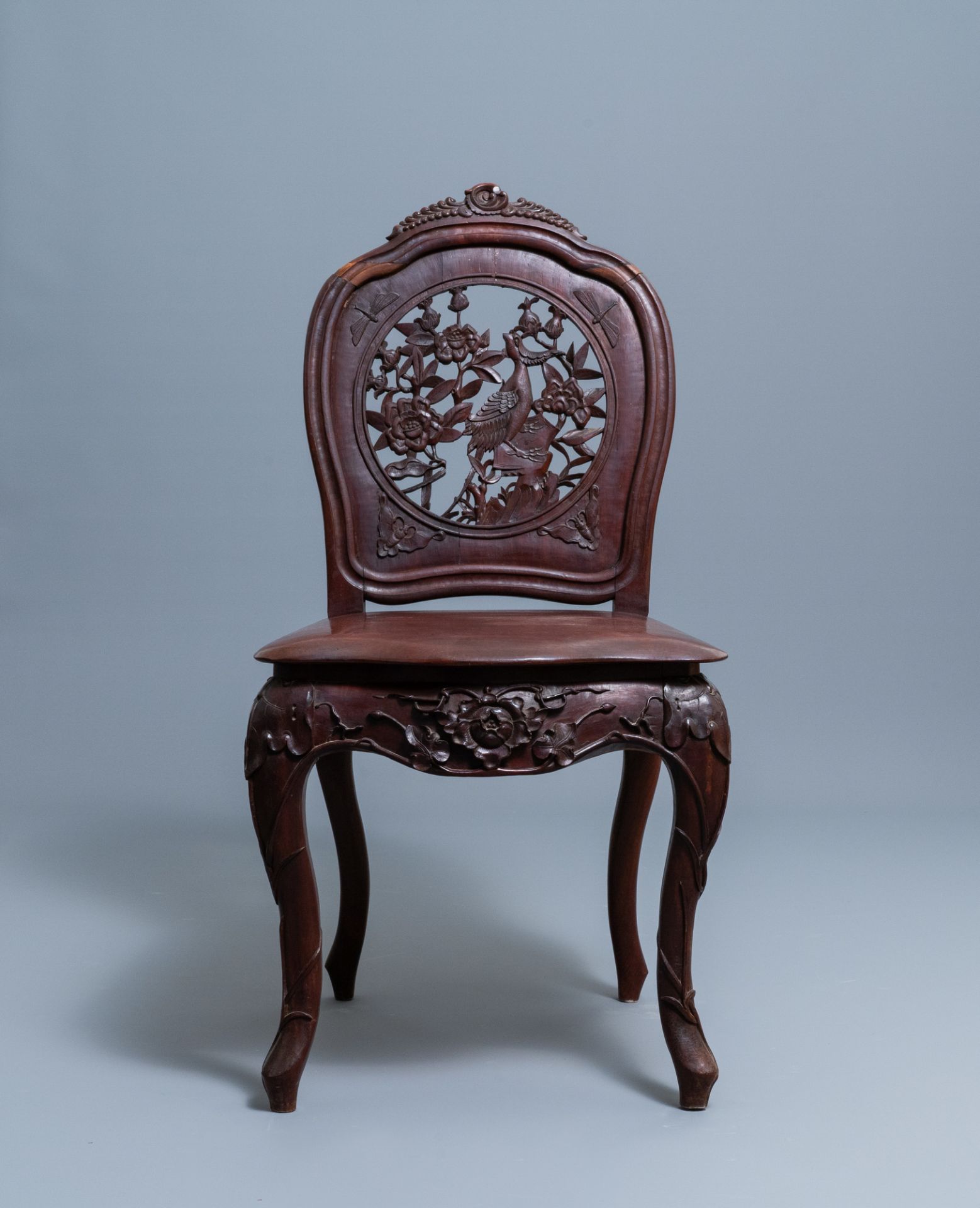 Four wooden chairs with reticulated backs, Macao or Portuguese colonial, 19th C. - Image 12 of 47
