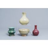 Three Chinese monochrome vases and a bowl, Ming and later