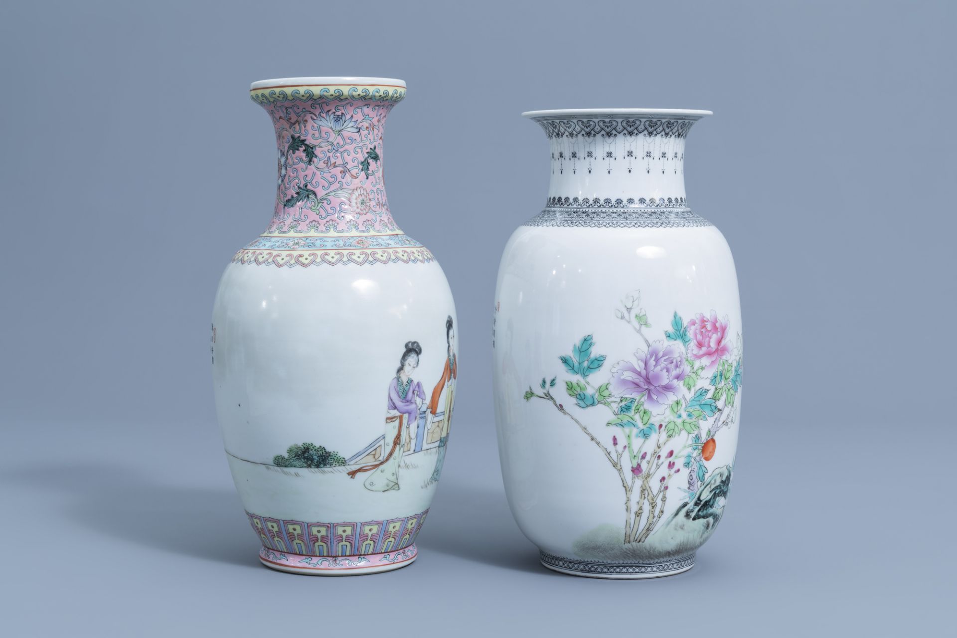 Five various Chinese famille rose vases, 20th C. - Image 3 of 13