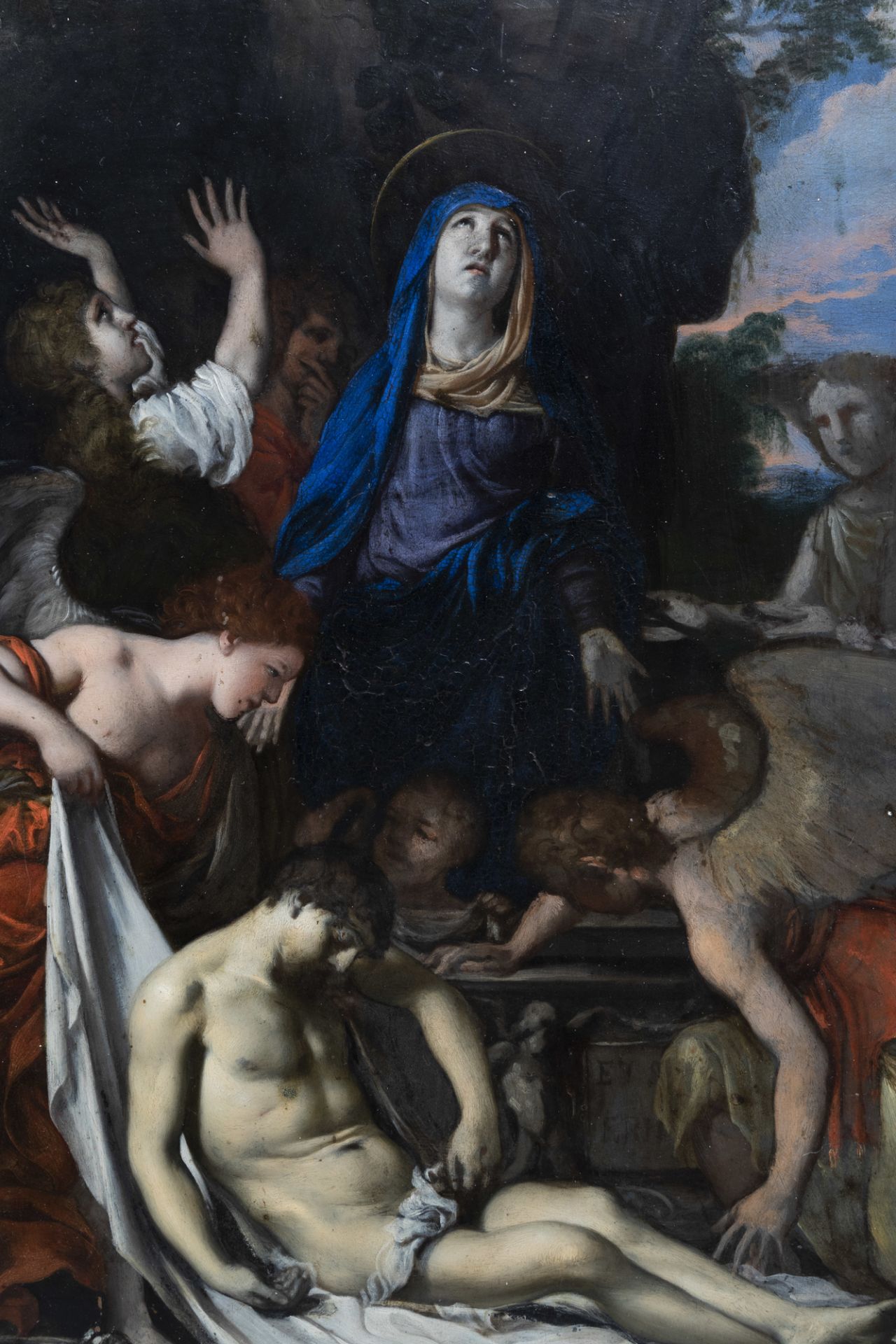 Italian or French school: The lamentation, oil on copper, 17th C.