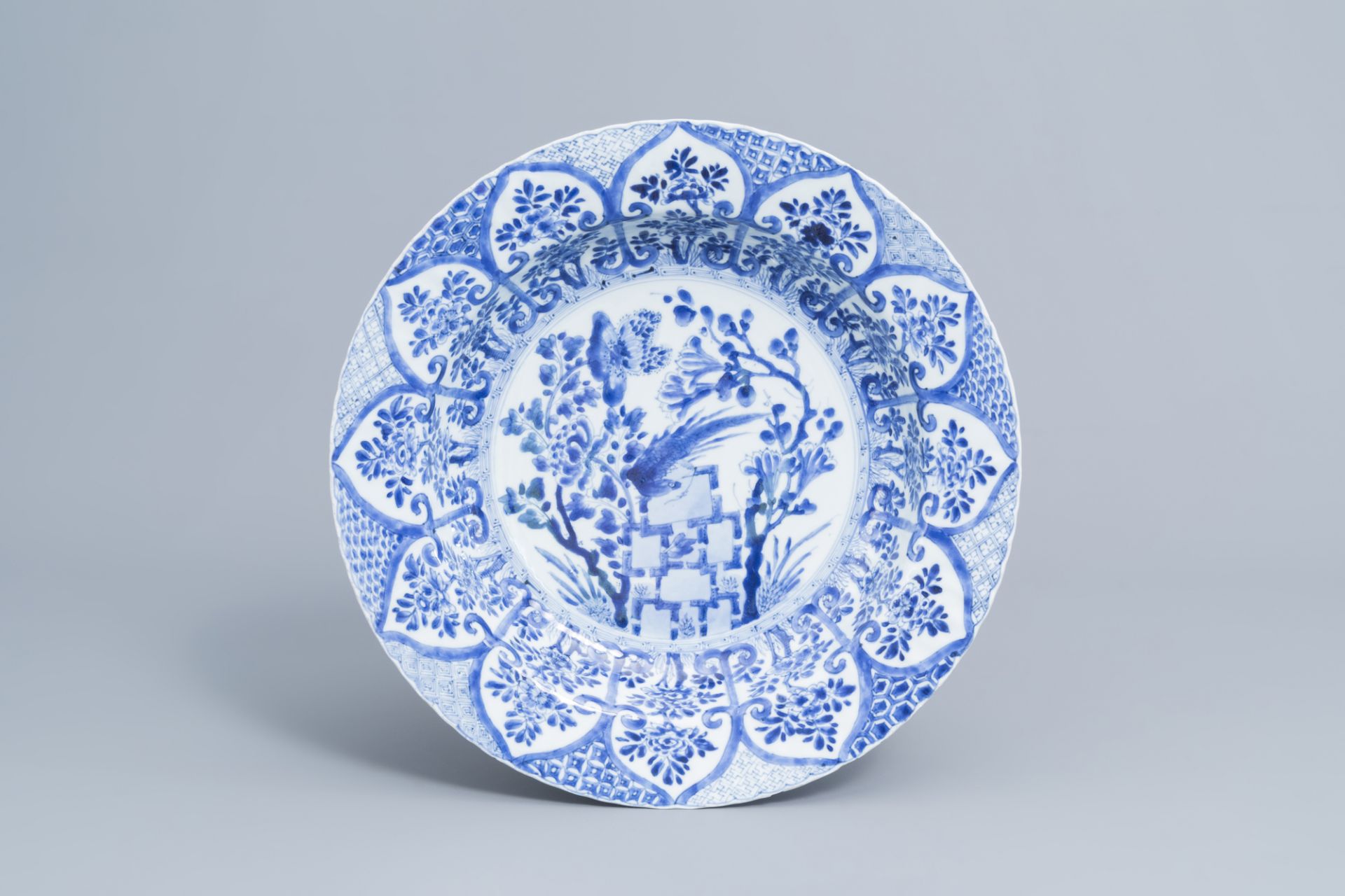 A pair of Chinese blue and white 'pheasant' chargers, Kangxi - Image 2 of 8