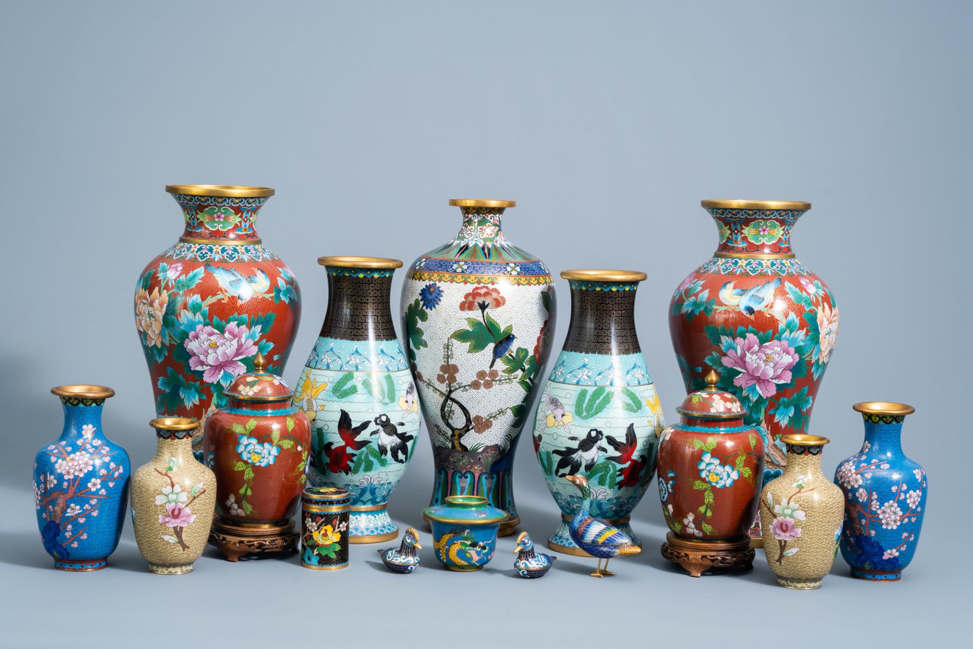 An extensive and varied collection of Chinese cloisonne wares, 20th C.