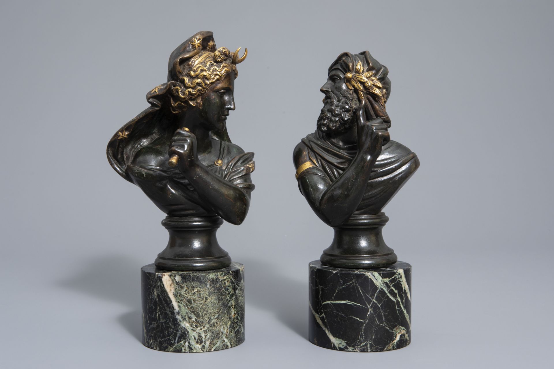 In the manner of Frederic Eugene Piat (1827-1903): A pair of busts after the antiques, patinated and - Image 2 of 7