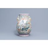 A Chinese famille rose 'millefleurs hu' vase with an animated landscape, Qianlong mark, Republic, 20