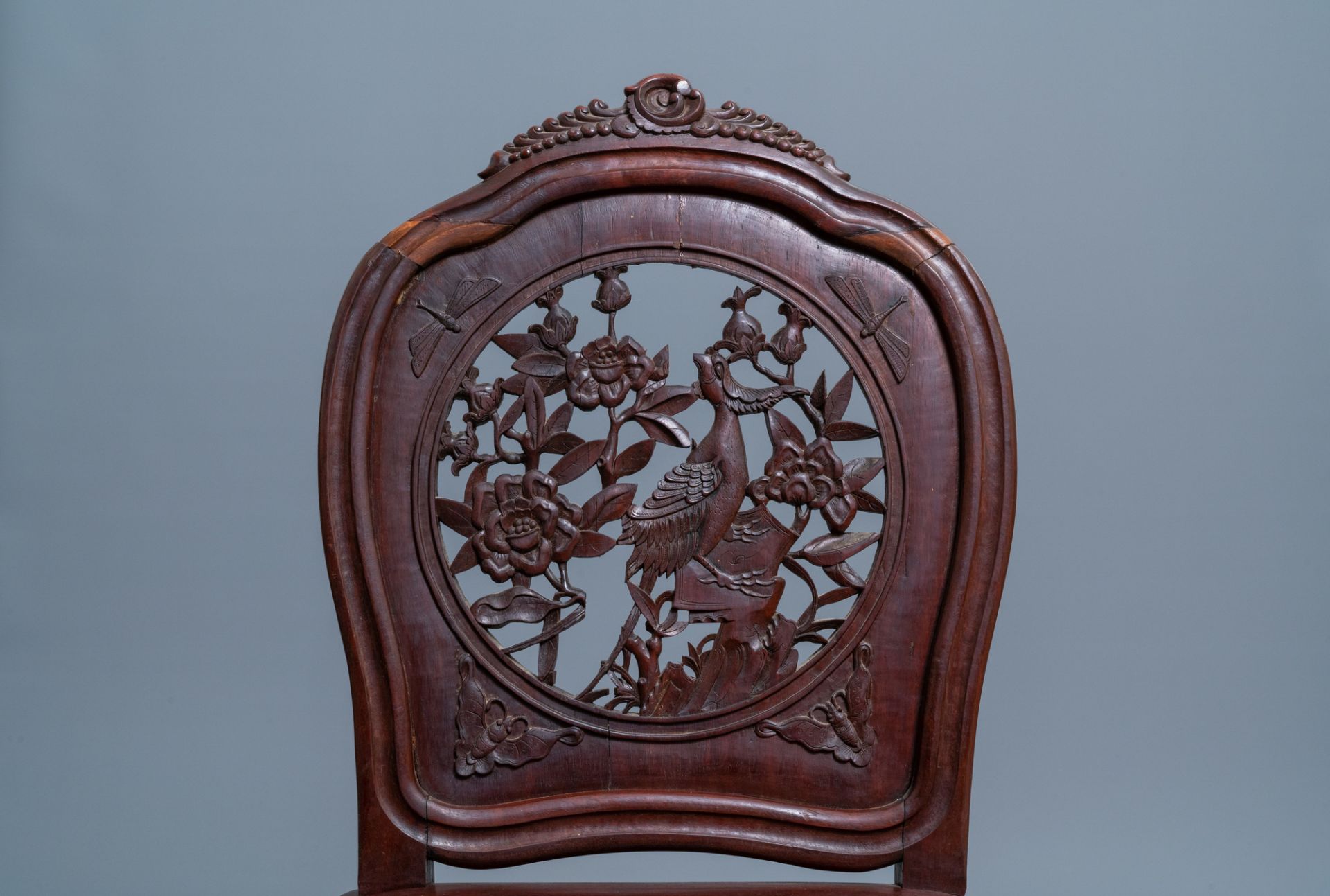 Four wooden chairs with reticulated backs, Macao or Portuguese colonial, 19th C. - Image 33 of 47