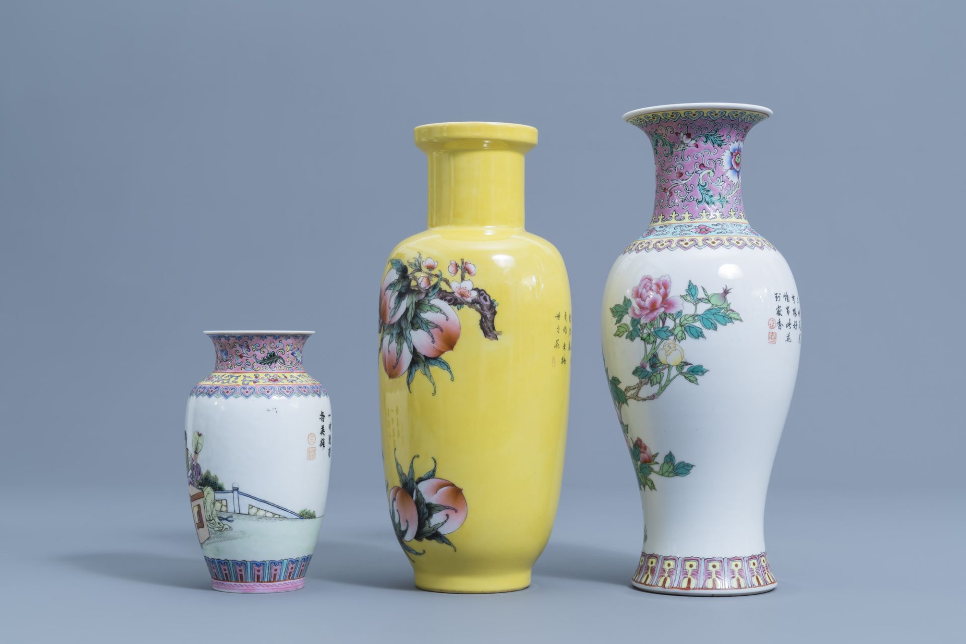 Five various Chinese famille rose vases, 20th C. - Image 11 of 13