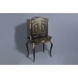 A French ebonised wooden brass inlaid and gilt bronze mounted bonheur du jour, Napoleon III, 19th/20