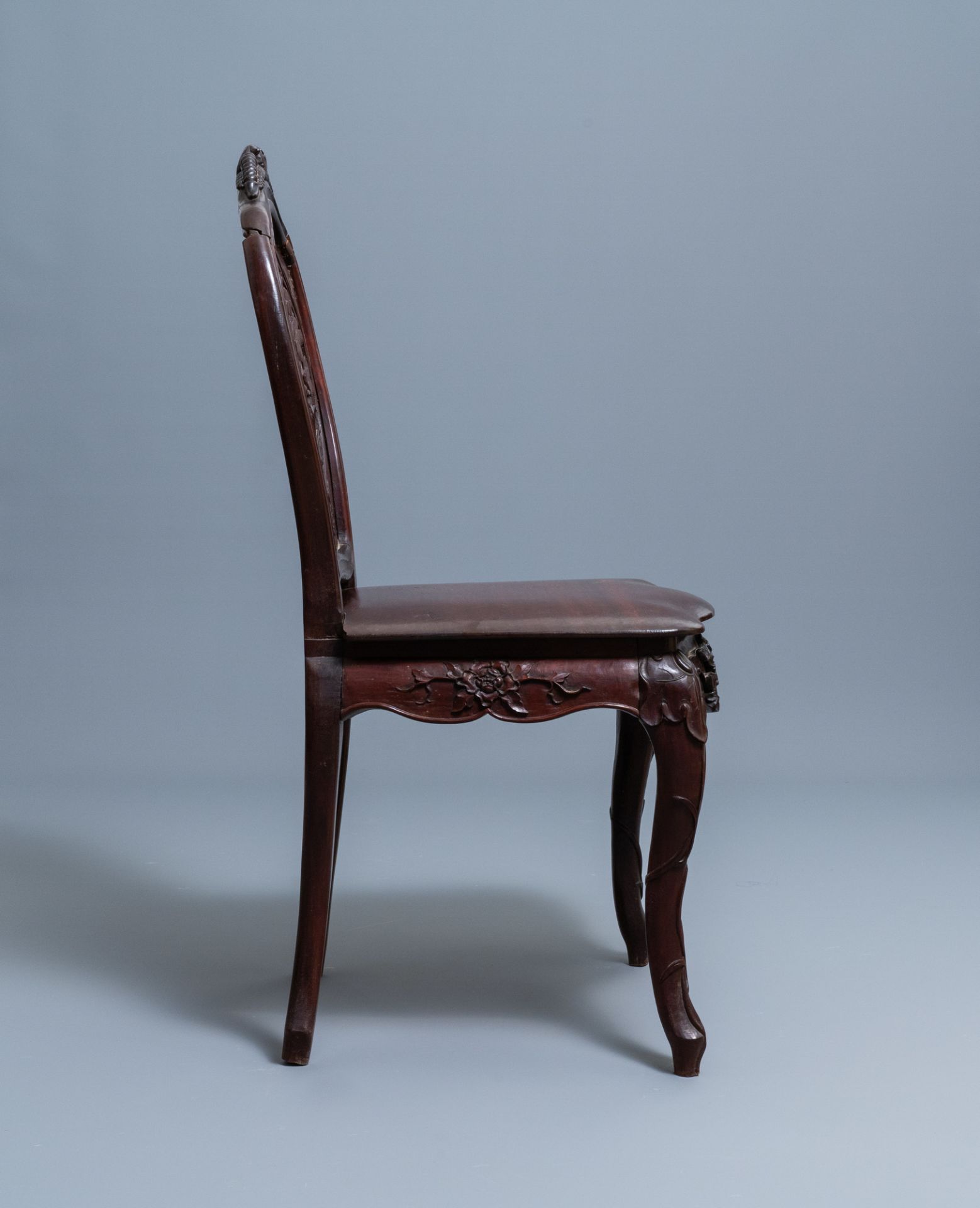 Four wooden chairs with reticulated backs, Macao or Portuguese colonial, 19th C. - Image 19 of 47