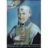 Swiss school, Franz Josef Jenny (18th/19th C.): 'S. Vincentio a Paulo viro Apostolico', reverse glas