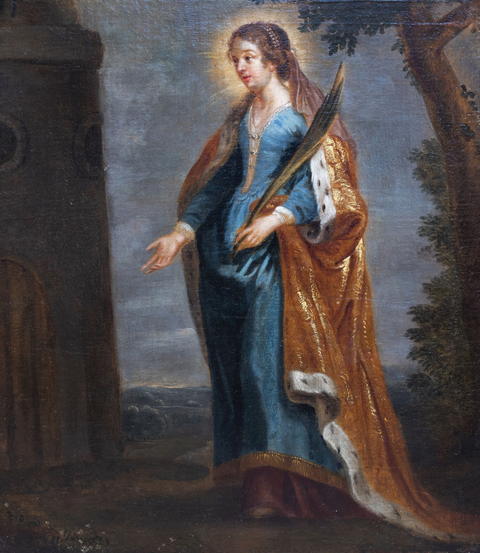 Flemish school: Saint Barbara, oil on canvas, 17th C.
