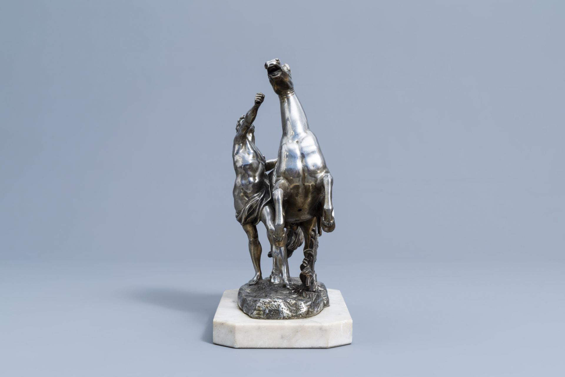 French school, after Guillaume Coustou the Elder (1677-1746): A Marly horse, silver plated bronze on - Image 6 of 9